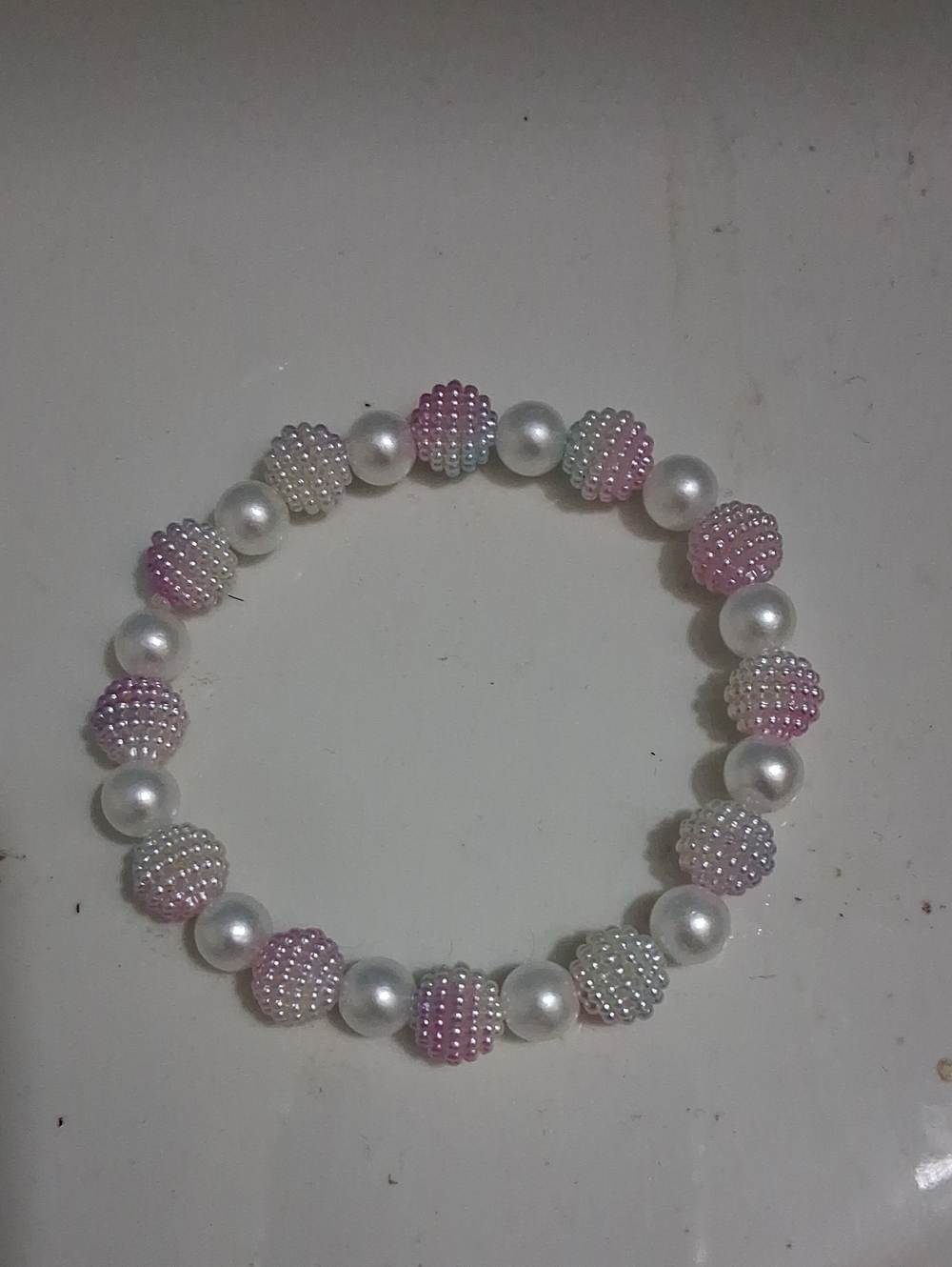 Pearl & Pastel Pink Beaded Stretch Bracelet